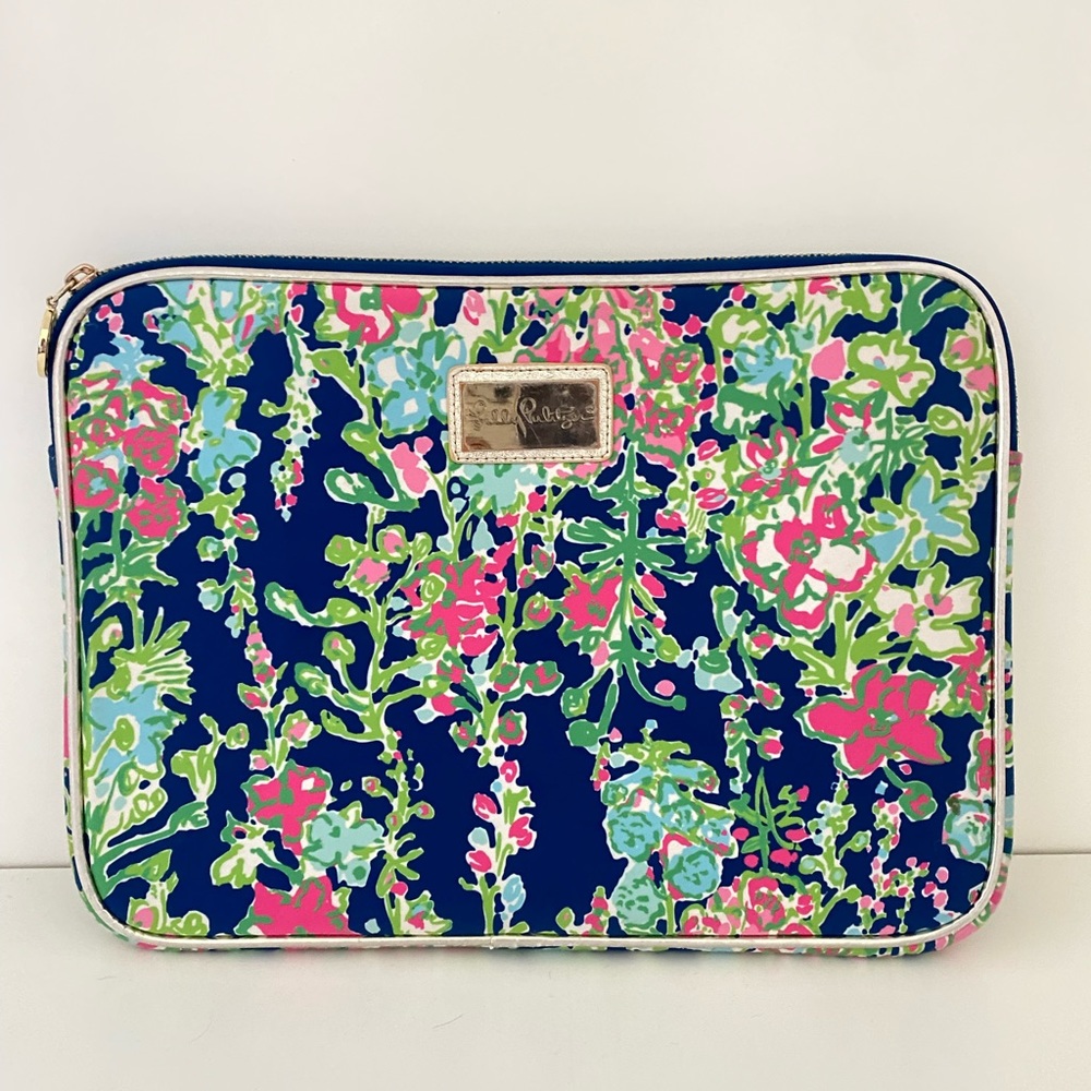 Lily Pulitzer padded laptop case in hollyhock print